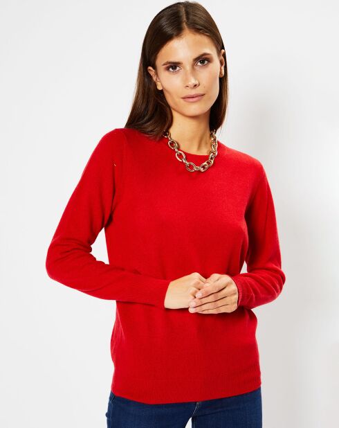 Pull 100% Cachemire Fabri col rond rouge